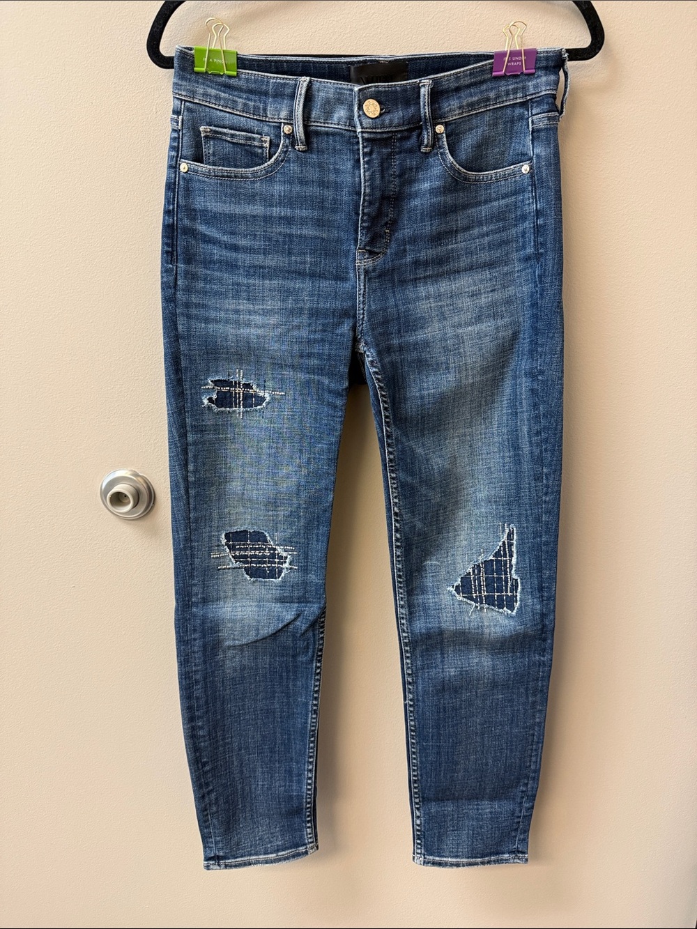 White House Black Market Distressed Dark Blue Ankle Jeans